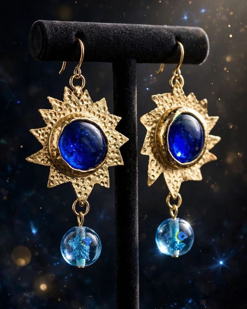 Aretes sol con cabujón azul cobalto